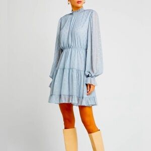 Aqua Bloomingdale’s blue and gold dress